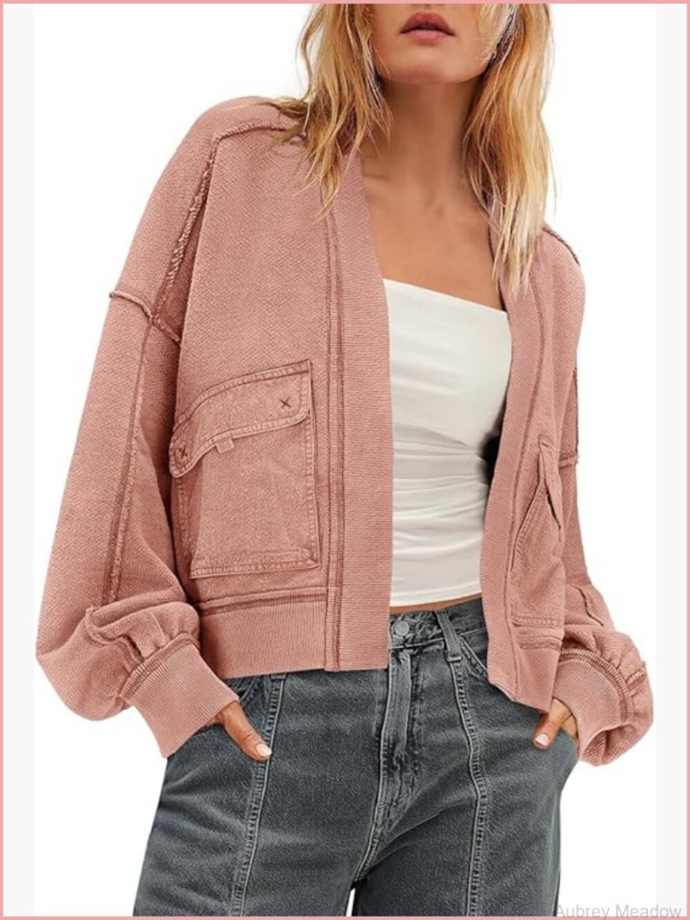 Open Front Sweatshirt Cardigan Oversized Drop Shoulder Long Sleeve with Pockets